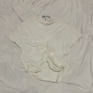 Zara Cream Ruched Short Sleeve Top